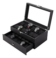 Caja Organizador Fibra Carbono Porta Relojes 24 Slots