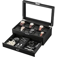 Caja Organizador Fibra de Carbono Porta Relojes 12 slots y joyero