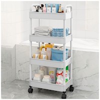 Carrito Organizador Estante 4 Niveles con Ruedas para Baño JK4  Blanco