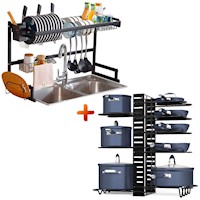 Organizador de Ollas 8 Niveles Ajustable +  Escurridor de Platos 85cm Premium