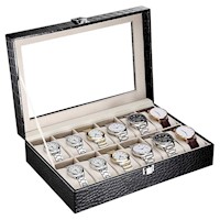 Megimperu - Caja Porta 12 Relojes Diseño Piel de Cocodrilo N