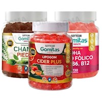 PACK 3 GOMITAS CHANCA PIEDRA + LIPOGOM CIDER PLUS + DHA SOTTCOR
