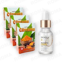 PACK 3 JABÓN EN BARRA DE CÚRCUMA 110G + SERUM DE ARROZ CON Á.H BIOAQUA 15ML