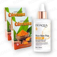 PACK 2 JABÓN EN BARRA DE CÚRCUMA 110G + SERUM DE ARROZ CON Á.H BIOAQUA 100ML