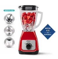 Licuadora Oster 2V con perrilla y Vaso de Vidrio 15lt BLSTKAG-RRD 500W ROJA