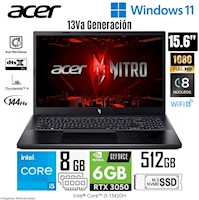 Laptop Acer NITRO V15 ANV15-51-56GH Intel Core i5 13va Gen 8GB RAM 512GB SSD 156 FHD RTX3050