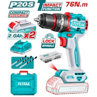 TALADRO PERCUTOR COMPACTO LI-ION 20V 76NM 13MM 2X20AH - TIDLI20768