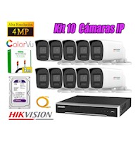Kit 10 Cámara Seguridad Hikvision IP POE 4MP Color Vu Tubo Visión Color Disco 1TB