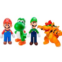 Pack 4 Figuras Mario + Luigi +Yoshi+Bowser 14-13-12-9cm