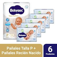 Pack 5 Pañal Bebé Babysec Recién Nacido 20 un + Babysec Super Premium P 56 un