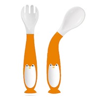 Pack cubiertos de flexible pingüino naranja para bebe