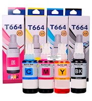 Pack de Tinta Compatible T664 los 4 colores para Epson L395 L475 L495