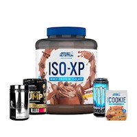 Pack ISO-XP 1.8kg Choco Peanut+Creatina 500gr+Shaaboom 44serv+Monster+Cookie