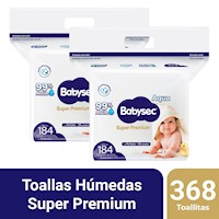 Pack 2 Toallas Húmedas Babysec Super Premium 184 un