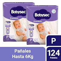 Pack 2 Pañal Bebé Babysec Premium P 62 un