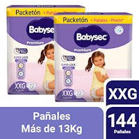 Pack 2 Pañal Bebé Babysec Packeton Premium XXG 72 un