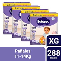 Pack 4 Pañal Bebé Babysec Packeton Premium XG 72 un