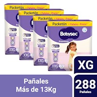 Pack 4 Pañal Bebé Babysec Packeton Premium XXG 72 un