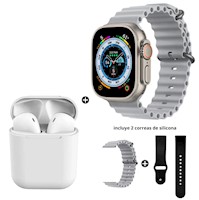 Pack Audífono inalambrico TWS + Smartwatch i8 Ultra blanco