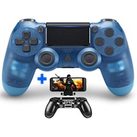 Mando PS4 Azul Transparente V2 Compatible + Soporte de Celular + Cable