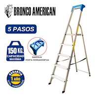 ESCALERA DOMESTICA TIPO BANQUETA DE ALUMINIO DE 5 PASOS CAPACIDAD DE CARGA 150KG