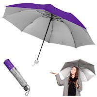 Paraguas Plegable Sombrilla de Mano para Sol Lluvia K02 Morado