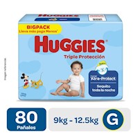 Pañales Huggies Triple Protección Xtra. Big Talla G 80 Und