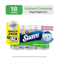 Papel Higiénico Suave Cuidado Completo Doble Hoja 18 Und Practipack