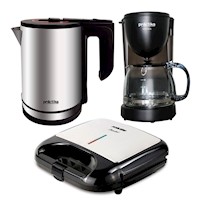 Combo Practika Hervidor Inox 18 Plus + Sandwichera Panini Grill + Cafetera Vicenza 10TZS