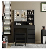 Tocador Moderno Led Tu Mesita Magic color Negro 5 cajones