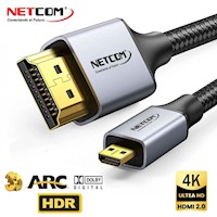 Cable Micro Hdmi a Hdmi 3 Metros NETCOM 2.0 4K 60 Hz ULTRA HD eARC