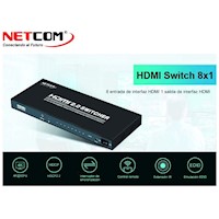 Switch HDMI 2.0 8 Puertos 4K 60Hz 3D HDR HDCP 2.2 8x1 18GBps NETCOM