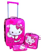 SET 3 EN 1 RUEDAS DISEÑO HELLO KITTY: MOCHILA, LONCHERA Y CARTUCHERA.