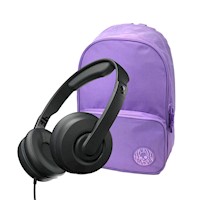 Mochila Plain Portalaptop Lavanda + Audífonos Cassette Junior Negro