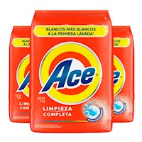 Pack x3 Detergente en Polvo Ace Limpieza Completa 4kg