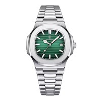 Reloj Hombre Poedagar Acero Plata Verde P0E-12