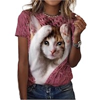 Blusa Polo De Manga Corta Con Cuello Redondo Diseño Gatito - L