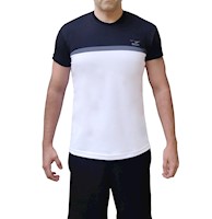 Polo deportivo licrado hombre Revati FT226-PH-M1 / negro, plomo y blanco