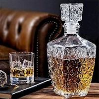 Jgo 7pc Vasos cortos 320ml + Whiskera Diamantada, Cadamada, Licorera, Escoces 1L 29*9.5