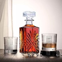 Jgo 7pc Vasos, Licorera, Whiskera, Cadamada, Brandy, Escoces. 970 ml