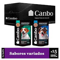 Caja x15 Comida Húmeda de Cachorro Canbo Dos Sabores 100gr