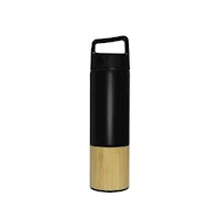 TUMBLER DE ACERO INOXIDABLE CON BASE BAMBU NEGRO 500 ML