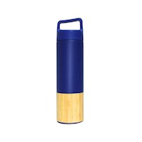 TUMBLER DE ACERO INOXIDABLE CON BASE BAMBU AZUL 500 ML