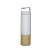 TUMBLER DE ACERO INOXIDABLE CON BASE BAMBU BLANCO 500 ML