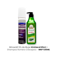 Minoxidil 5% de mujer kirkland 60ml + Shampoo Romero Crecepelo  NNP520ml