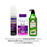 Minoxidil 5% Kirkland 60ml + Biotin Natrol 5.000 mcg + Shampoo Romero NNP 520ml
