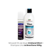 Minoxidil 5% de Mujer Kirkland 60ml + Shampoo Uno La Brasiliana 500g