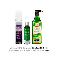 Minoxidil 5% de Mujer Kirkland 60ml + Tónico capilar  NNP 100ml + Shampoo Romero  NNP 320ml