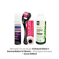 Minoxidil 5% de Mujer Kirkland 60ml + Derma Roller 0.50mm + Shampoo Romero  Vena 500ml