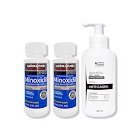 2 Minoxidil Líquido Kirkland + SHAMPOO SIN SAL ANTICASPA 350ML